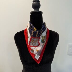 Authentic Celine Multicolor Cotton Scarf with Red Border 18”